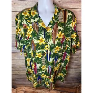 Boca Classics Men’s Tropical Hibiscus Button shirt Green 100% Rayon – Size XXL